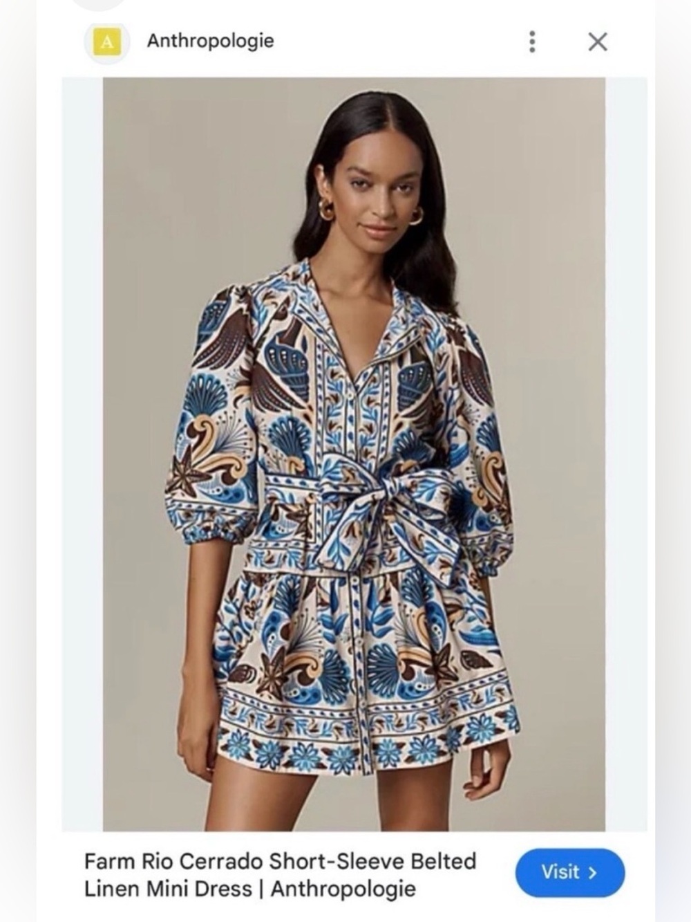 NWT Joie Burton Down Belted Puff Sleeve Printed Mini Dress - Picture 14 of 14